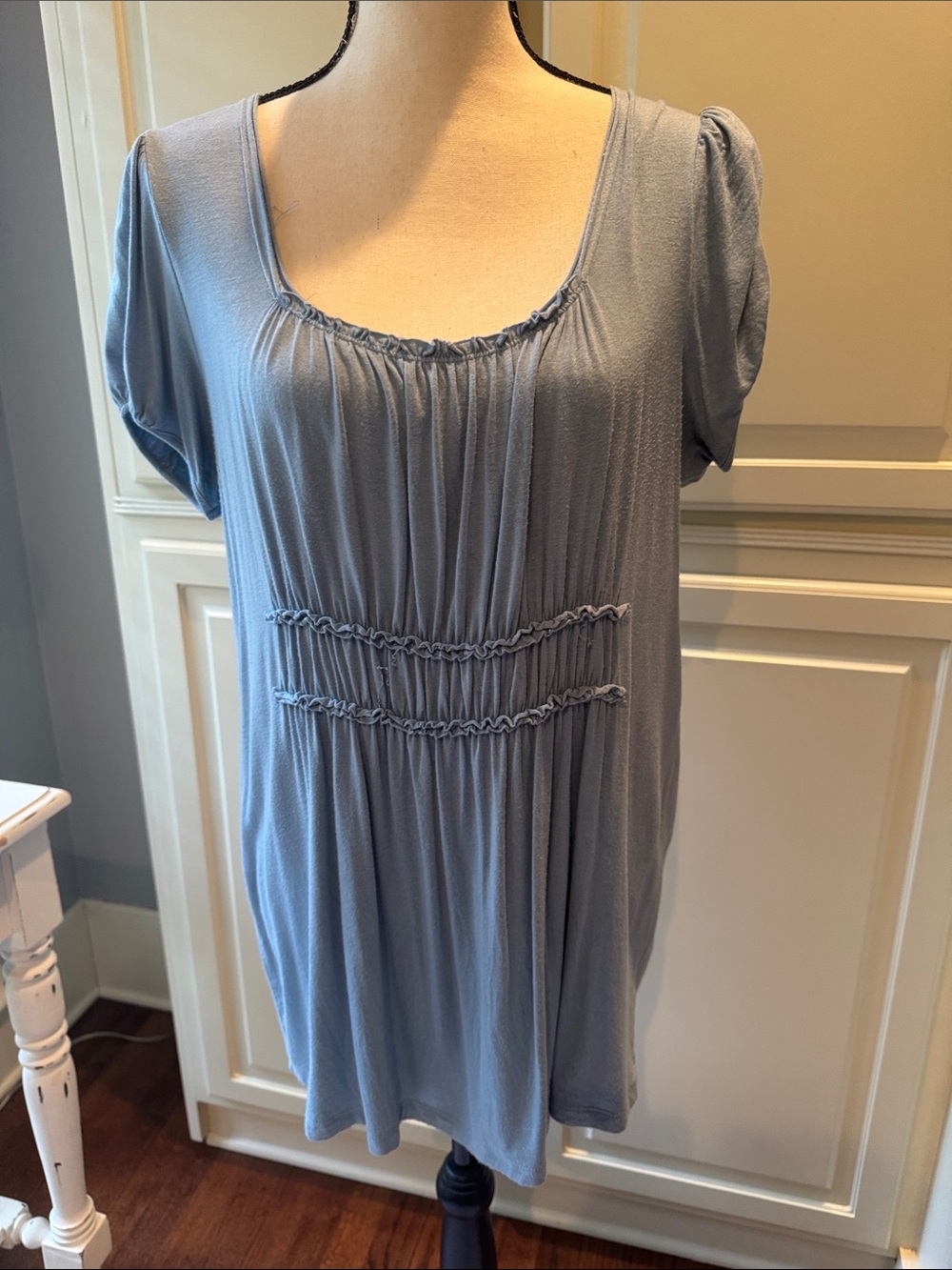 Women's Scoop Neck Short Sleeve Tunic Top - Light Blue